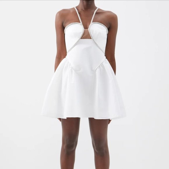 Self Portrait Crystal Embellished Diamante Taffeta Mini Dress in White - Size 2 - Picture 2 of 16